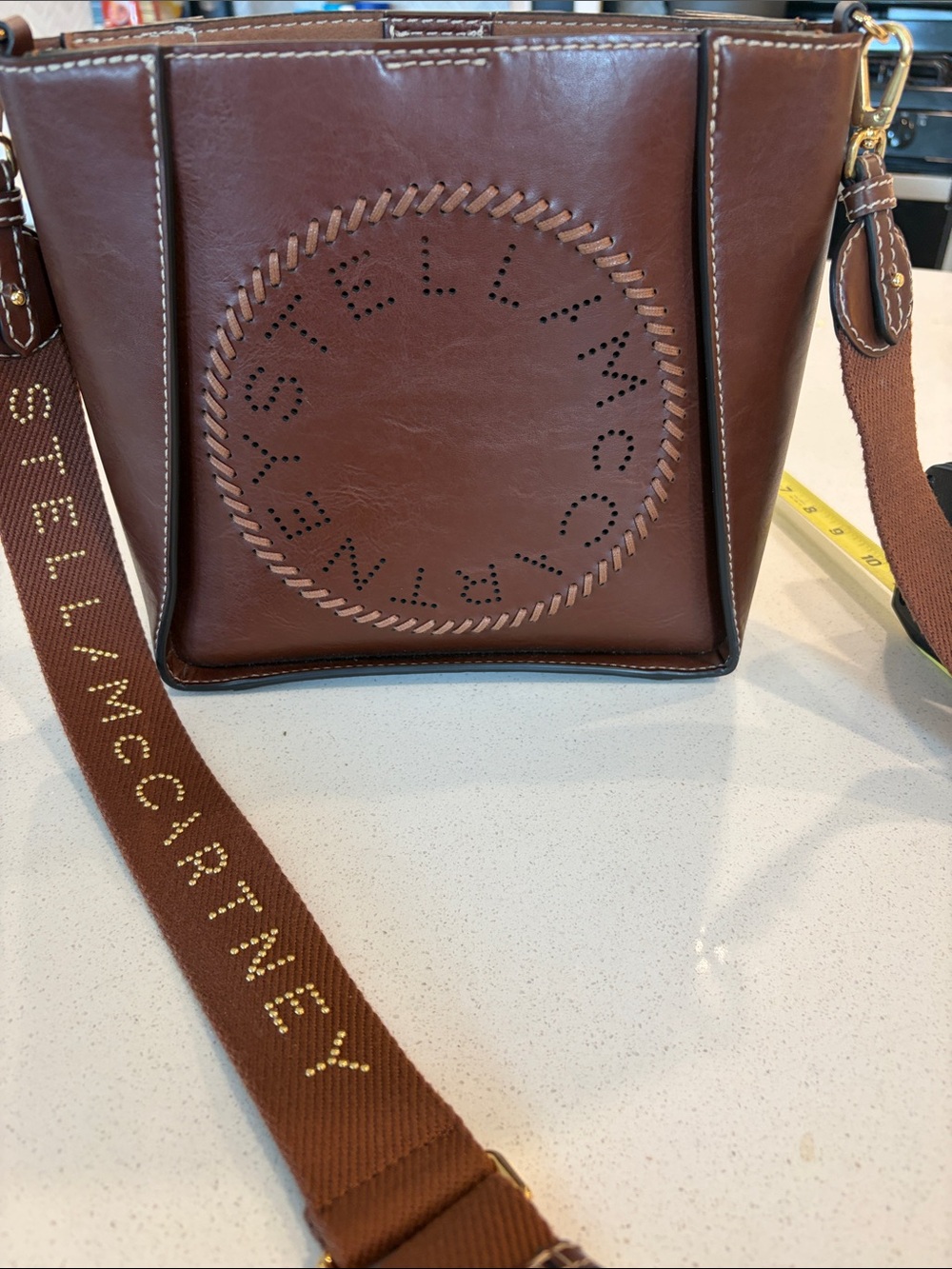 Stella McCartney Cognac Brown Perforated Logo bag- hard to find #stellamccartney - Picture 8 of 9